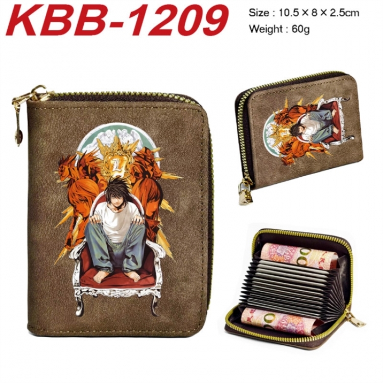 Death note Anime-themed bank card zipper cardholder with dimensions 10.5x8x2.5cm