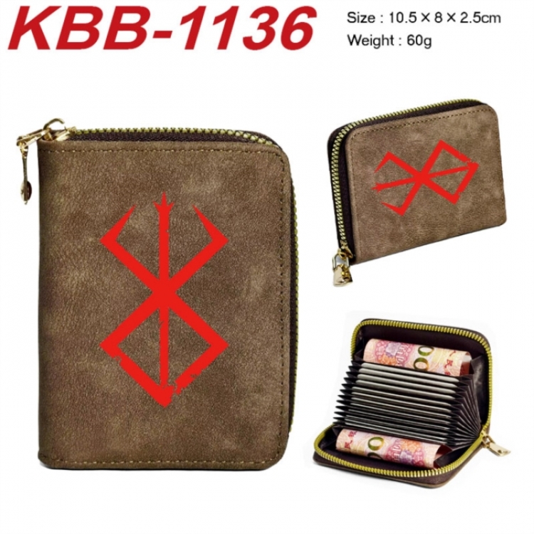 Berserk Anime-themed bank card zipper cardholder with dimensions 10.5x8x2.5cm