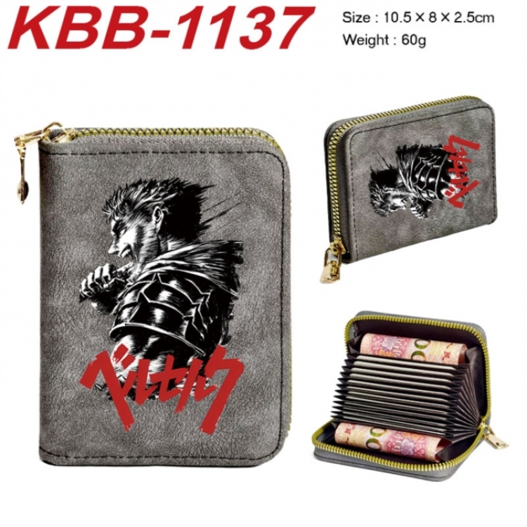 Berserk Anime-themed bank card zipper cardholder with dimensions 10.5x8x2.5cm