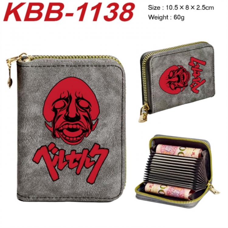 Berserk Anime-themed bank card zipper cardholder with dimensions 10.5x8x2.5cm