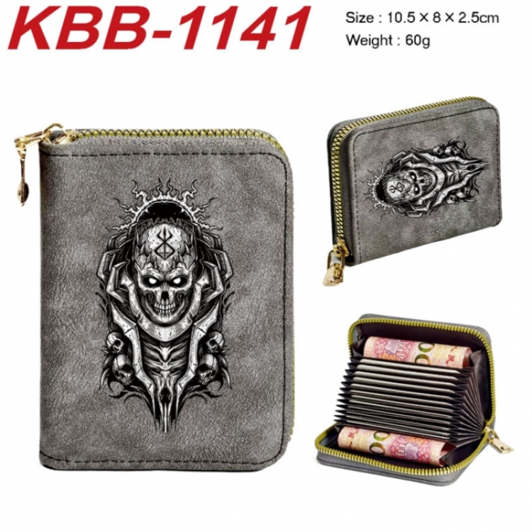 Berserk Anime-themed bank card zipper cardholder with dimensions 10.5x8x2.5cm