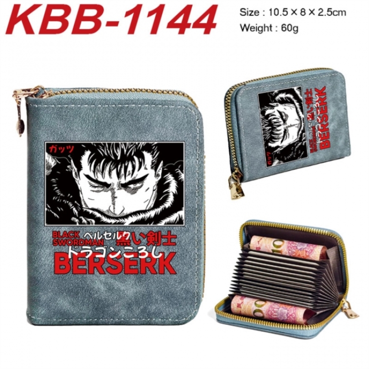 Berserk Anime-themed bank card zipper cardholder with dimensions 10.5x8x2.5cm