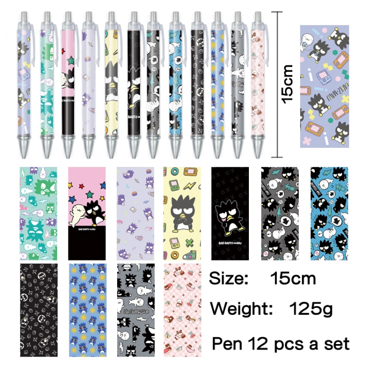 BAD BADTZ-MARU Anime peripheral student color picture ballpoint pen neutral pen 15cm a set of 12