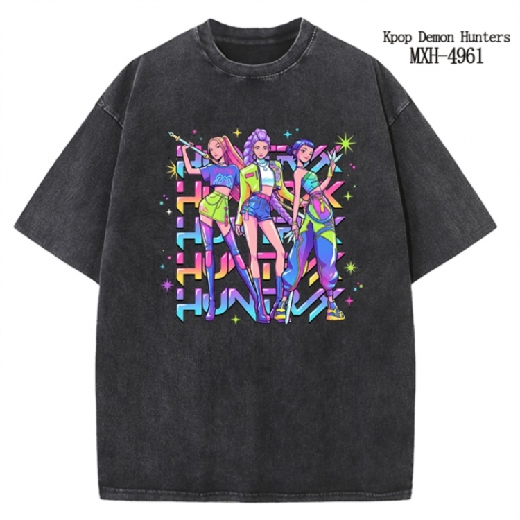 K-Pop:Demon Hunters Anime peripheral pure cotton washed and worn T-shirt from S to 2XL