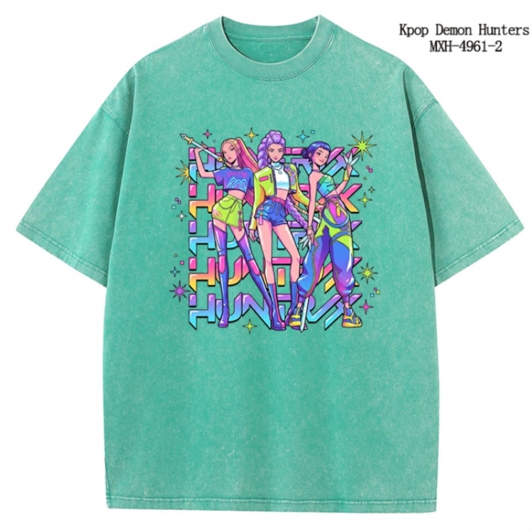 K-Pop:Demon Hunters Anime peripheral pure cotton washed and worn T-shirt from S to 2XL