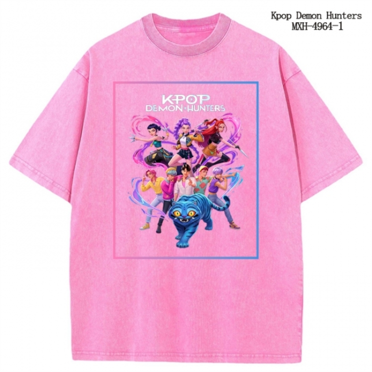 K-Pop:Demon Hunters Anime peripheral pure cotton washed and worn T-shirt from S to 2XL