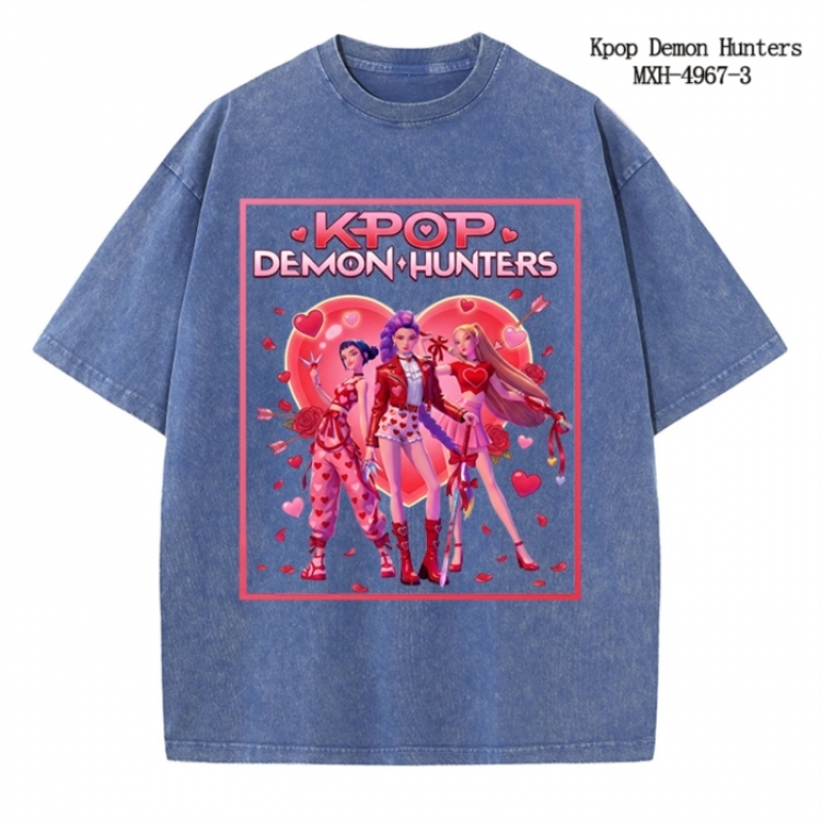 K-Pop:Demon Hunters Anime peripheral pure cotton washed and worn T-shirt from S to 2XL