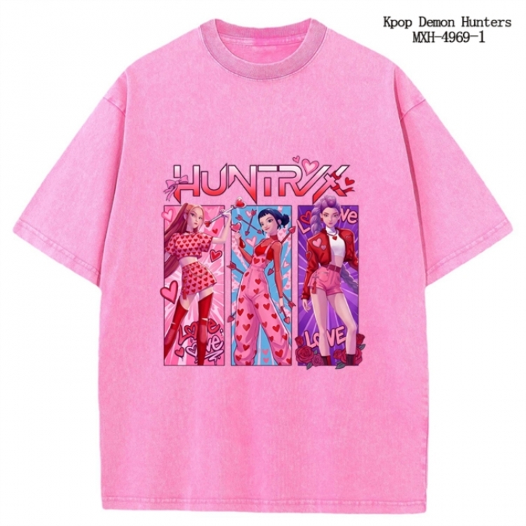K-Pop:Demon Hunters Anime peripheral pure cotton washed and worn T-shirt from S to 2XL