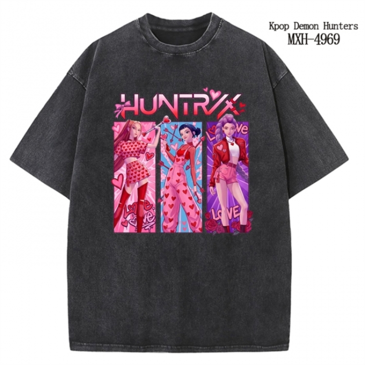 K-Pop:Demon Hunters Anime peripheral pure cotton washed and worn T-shirt from S to 2XL