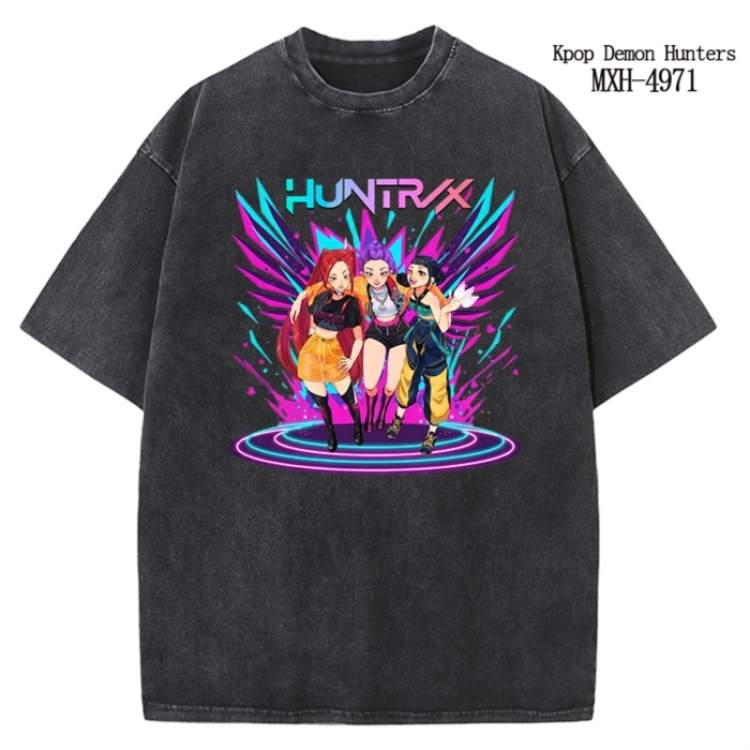 K-Pop:Demon Hunters Anime peripheral pure cotton washed and worn T-shirt from S to 2XL