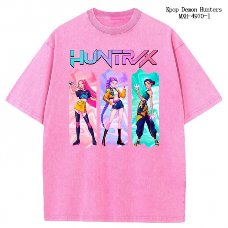 K-Pop:Demon Hunters Anime peripheral pure cotton washed and worn T-shirt from S to 2XL