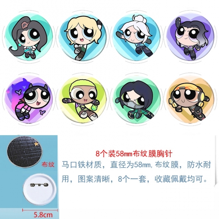 The Powerpuff Girls Anime Round cloth film brooch badge 58MM a set of 8