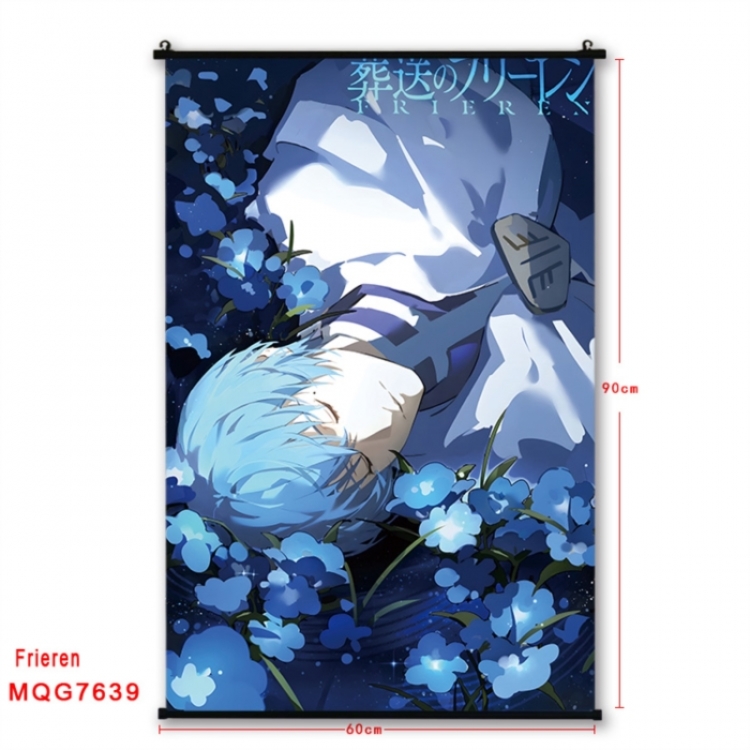 Frieren: Beyond Journey's Anime black Plastic rod Cloth painting Satin cloth Wall Scroll 60X90CM