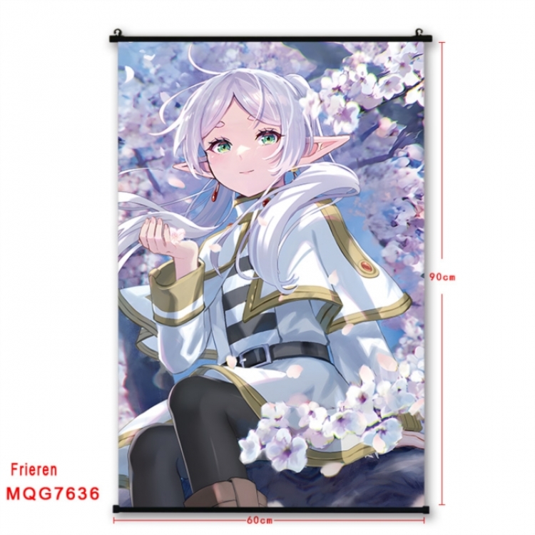 Frieren: Beyond Journey's Anime black Plastic rod Cloth painting Satin cloth Wall Scroll 60X90CM