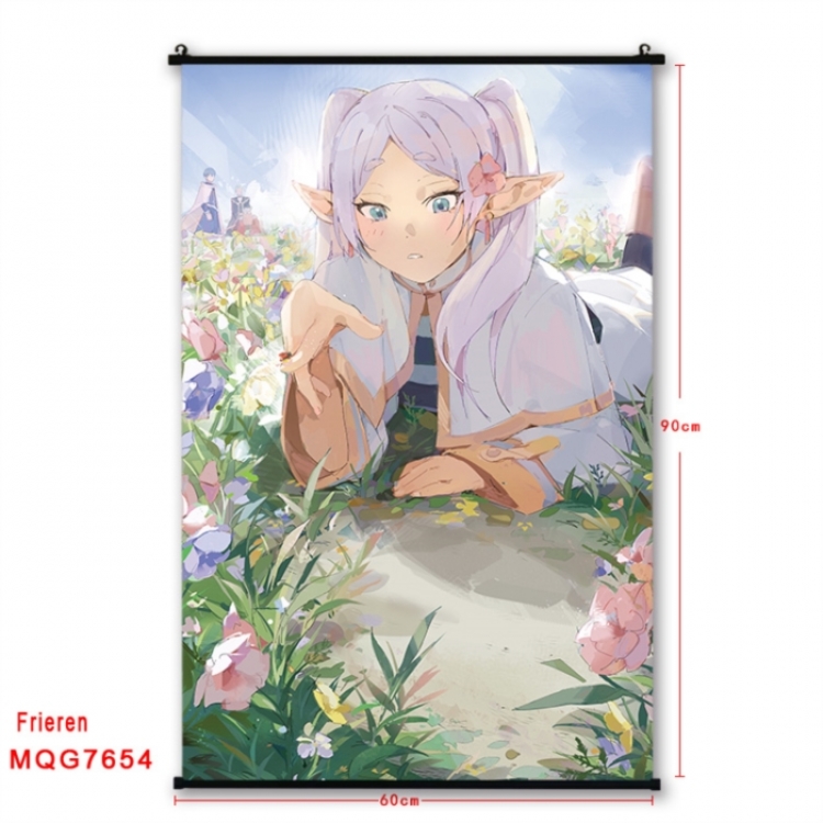 Frieren: Beyond Journey's Anime black Plastic rod Cloth painting Satin cloth Wall Scroll 60X90CM