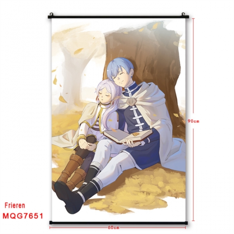 Frieren: Beyond Journey's Anime black Plastic rod Cloth painting Satin cloth Wall Scroll 60X90CM