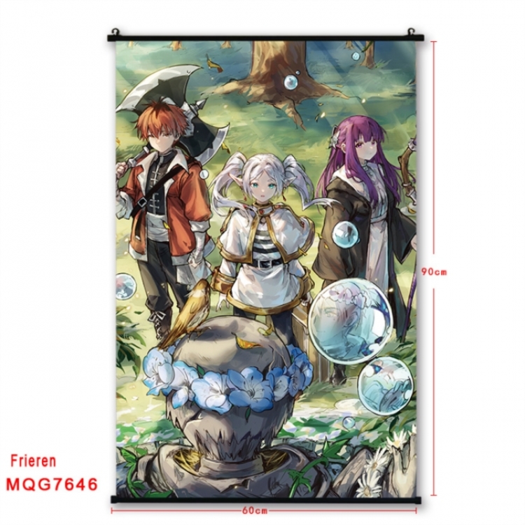 Frieren: Beyond Journey's Anime black Plastic rod Cloth painting Satin cloth Wall Scroll 60X90CM