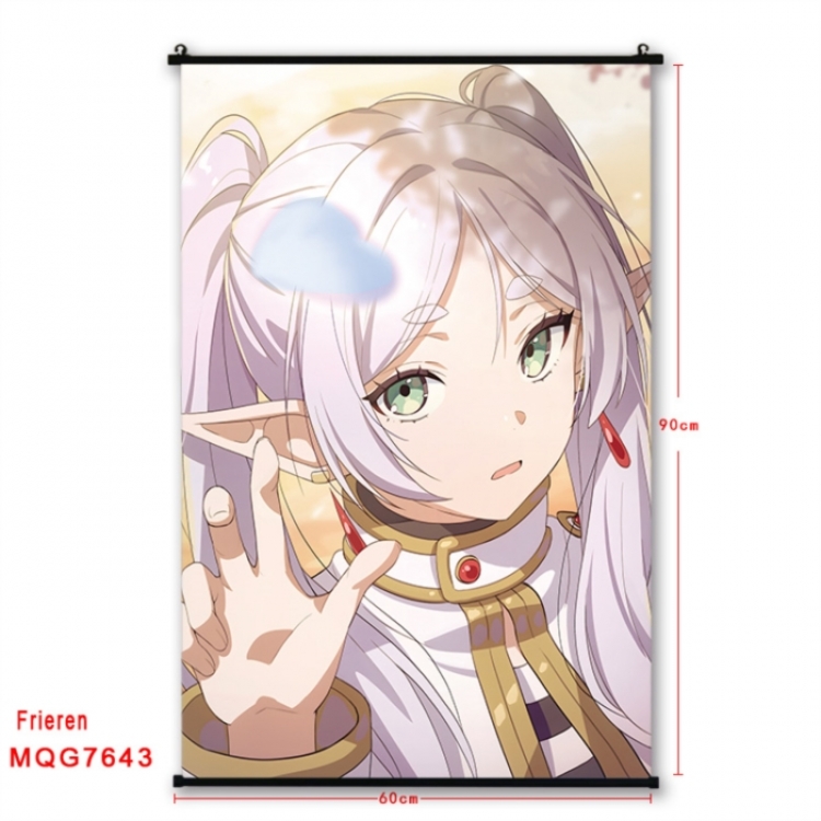 Frieren: Beyond Journey's Anime black Plastic rod Cloth painting Satin cloth Wall Scroll 60X90CM