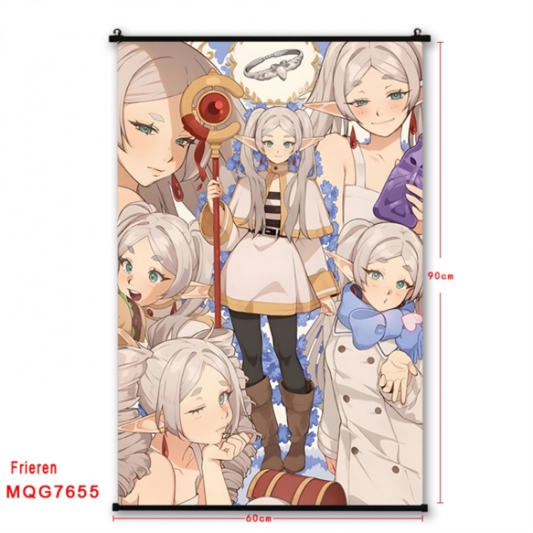 Frieren: Beyond Journey's Anime black Plastic rod Cloth painting Satin cloth Wall Scroll 60X90CM