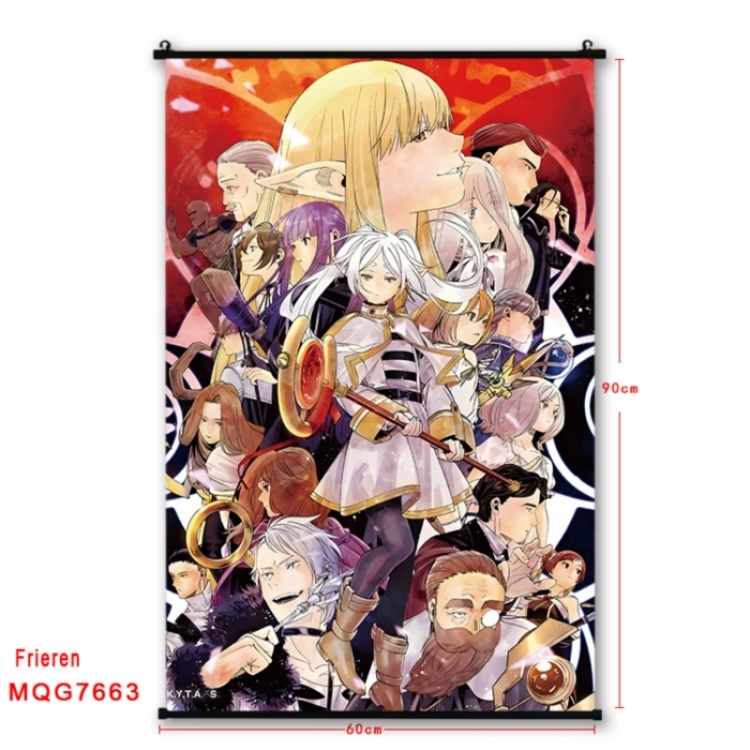 Frieren: Beyond Journey's Anime black Plastic rod Cloth painting Satin cloth Wall Scroll 60X90CM