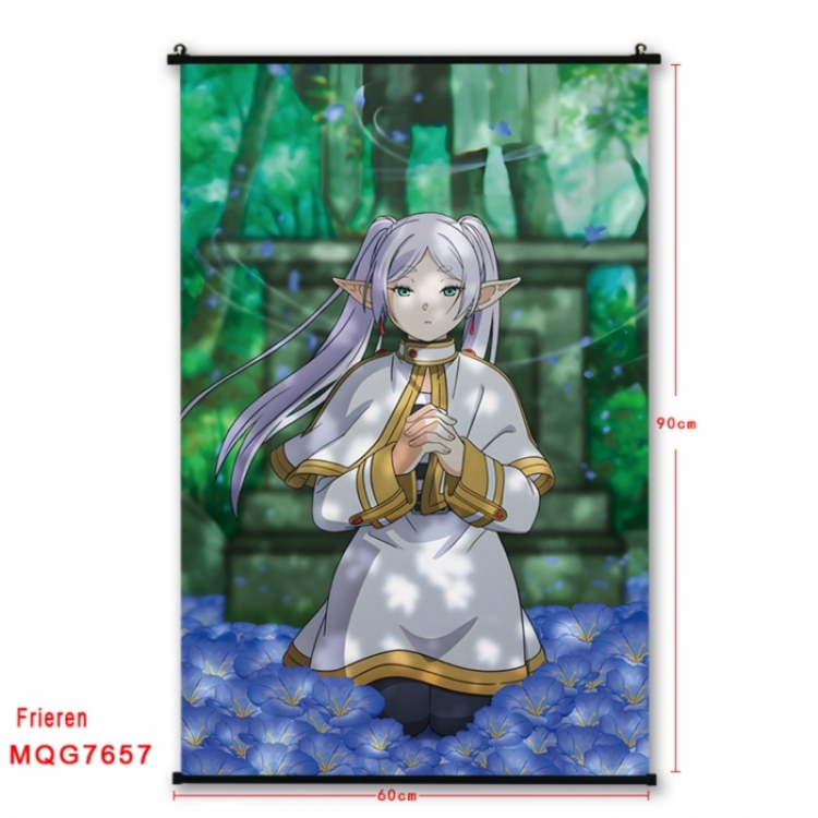 Frieren: Beyond Journey's Anime black Plastic rod Cloth painting Satin cloth Wall Scroll 60X90CM