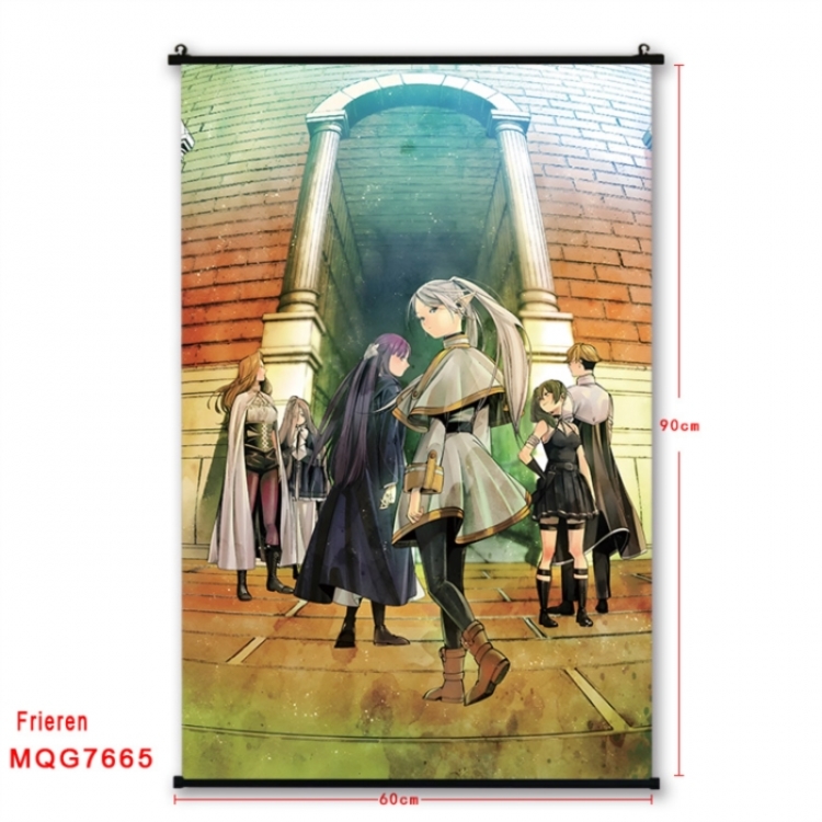 Frieren: Beyond Journey's Anime black Plastic rod Cloth painting Satin cloth Wall Scroll 60X90CM