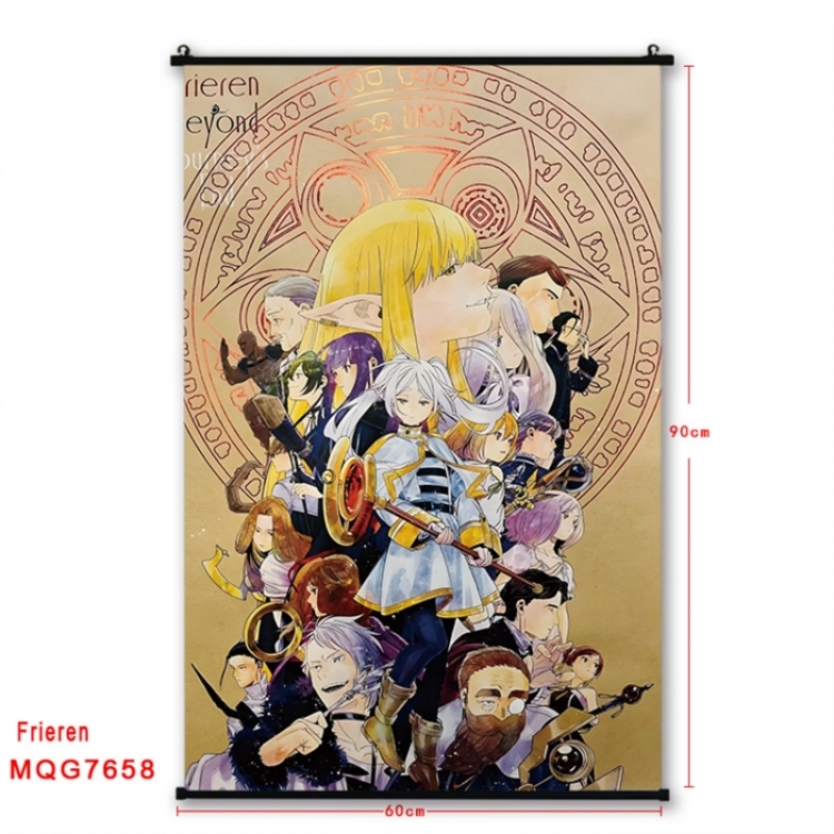 Frieren: Beyond Journey's Anime black Plastic rod Cloth painting Satin cloth Wall Scroll 60X90CM