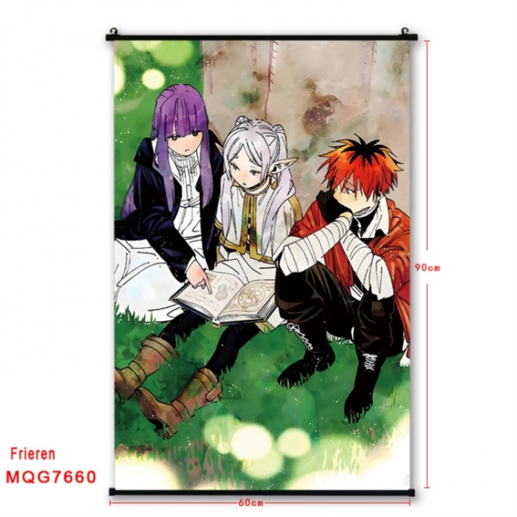 Frieren: Beyond Journey's Anime black Plastic rod Cloth painting Satin cloth Wall Scroll 60X90CM
