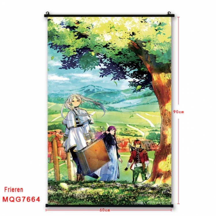 Frieren: Beyond Journey's Anime black Plastic rod Cloth painting Satin cloth Wall Scroll 60X90CM