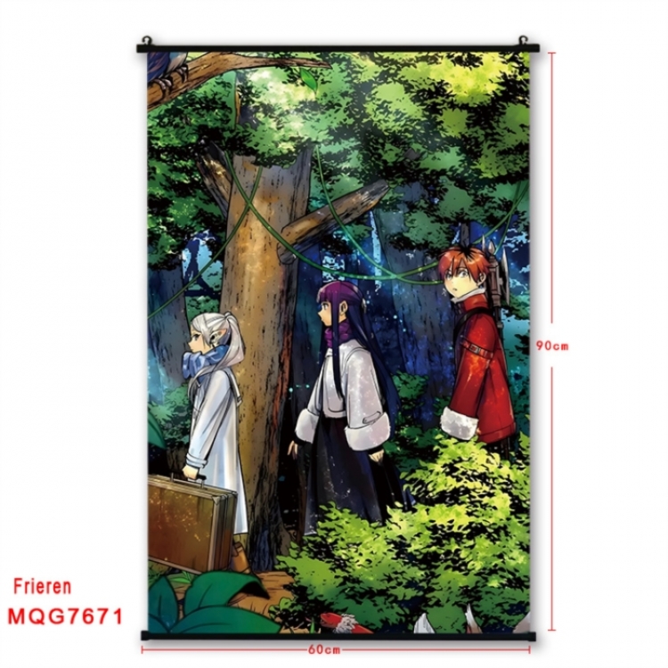 Frieren: Beyond Journey's Anime black Plastic rod Cloth painting Satin cloth Wall Scroll 60X90CM