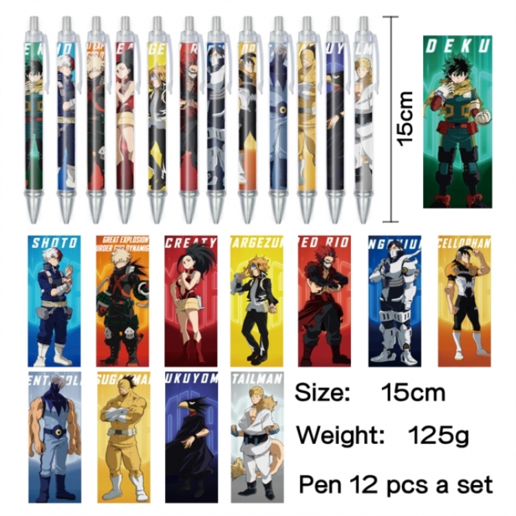 My Hero Academia Anime peripheral student color picture ballpoint pen neutral pen 15cm a set of 12