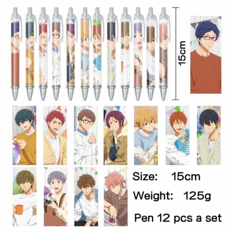 Free! Anime peripheral student color picture ballpoint pen neutral pen 15cm a set of 12
