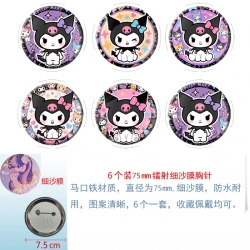 Kuromi Anime Fine sand film brooch badge 75MM a set of 6