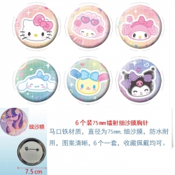 Sanrio Anime Fine sand film brooch badge 75MM a set of 6