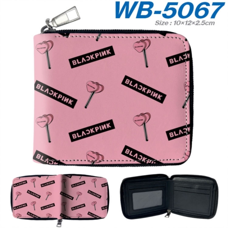 BLACK PINK Anime color short full zip folding wallet 10x12x2.5cm
