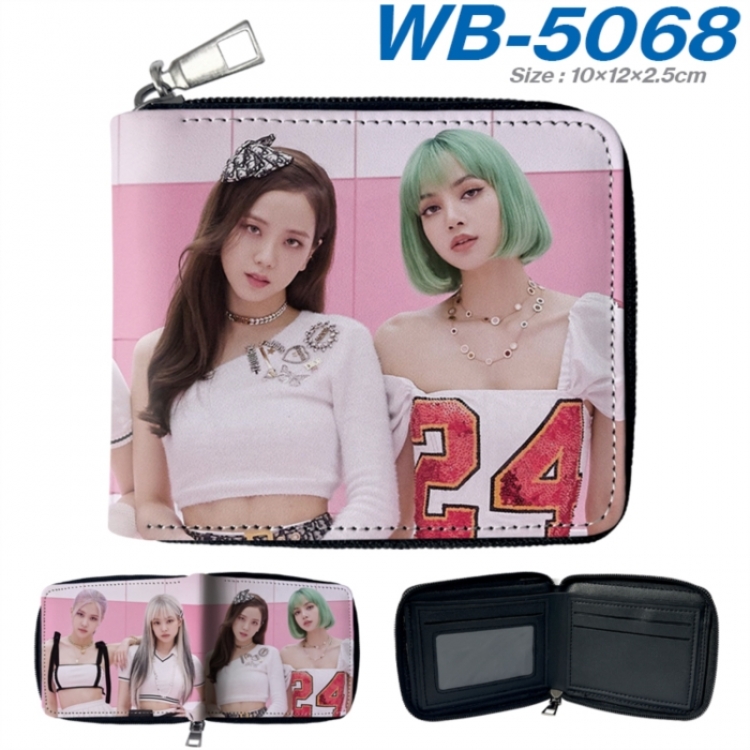 BLACK PINK Anime color short full zip folding wallet 10x12x2.5cm