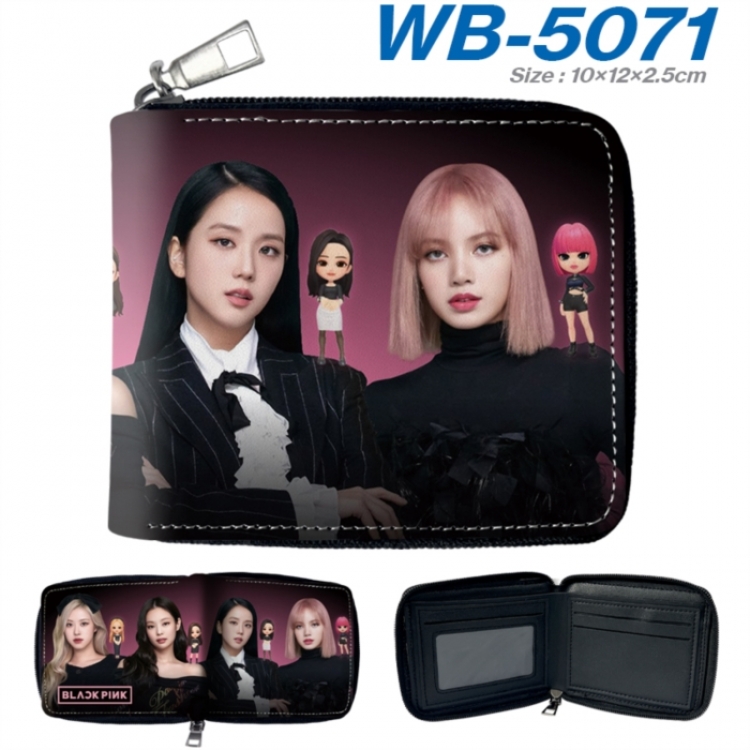 BLACK PINK Anime color short full zip folding wallet 10x12x2.5cm