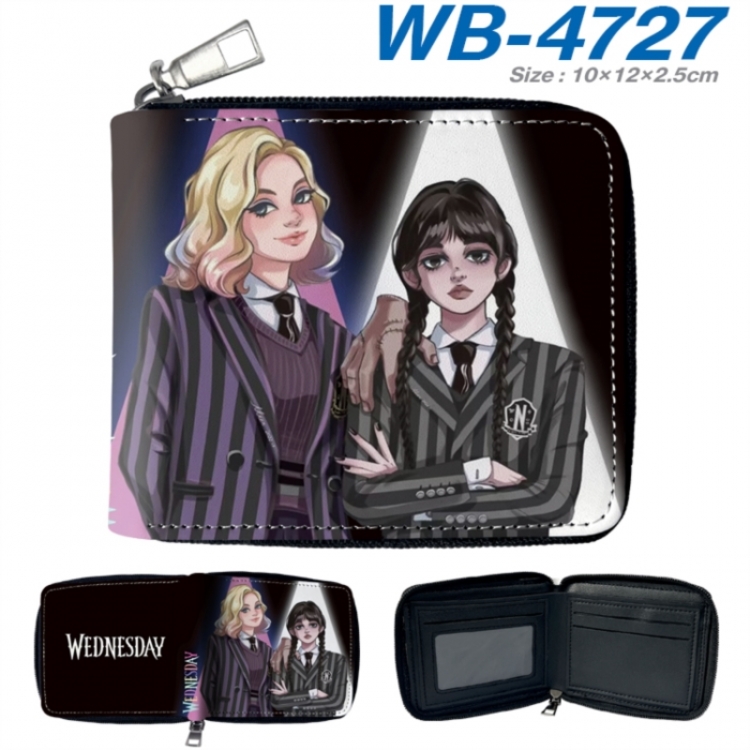 Wednesday Anime color short full zip folding wallet 10x12x2.5cm