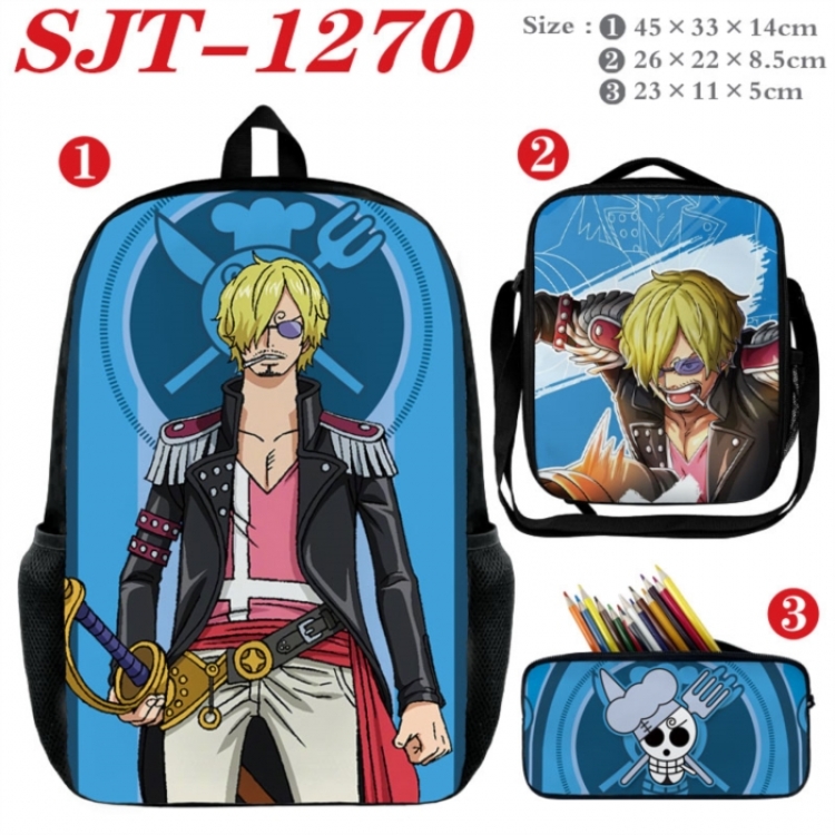 One Piece Anime nylon canvas backpack pencil case crossbody bag three piece set 45x33x14cm