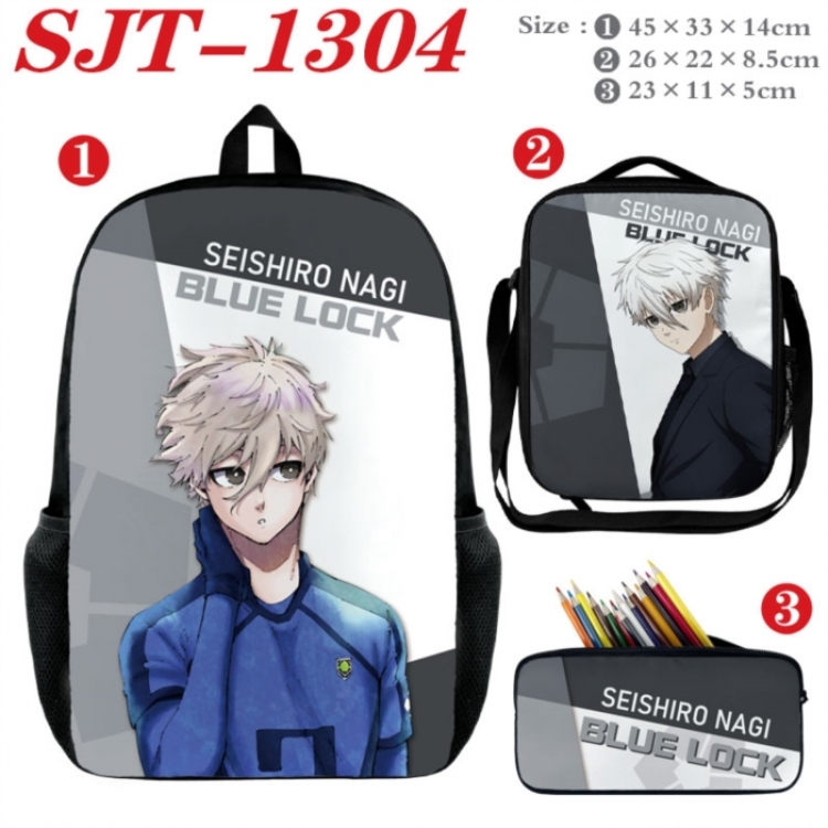 BLUE LOCK Anime nylon canvas backpack pencil case crossbody bag three piece set 45x33x14cm