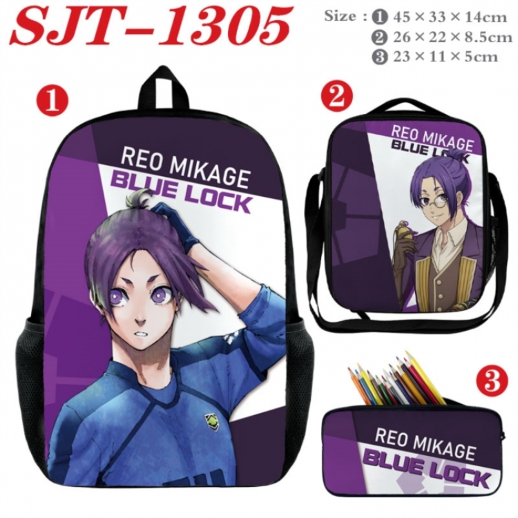 BLUE LOCK Anime nylon canvas backpack pencil case crossbody bag three piece set 45x33x14cm