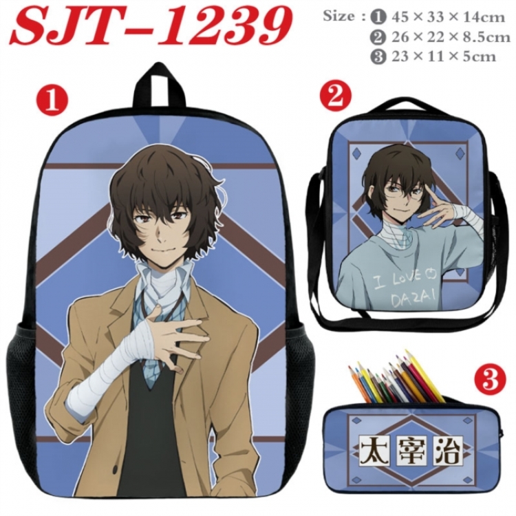 Bungo Stray Dogs Anime nylon canvas backpack pencil case crossbody bag three piece set 45x33x14cm