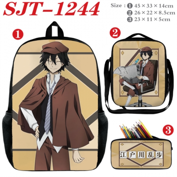 Bungo Stray Dogs Anime nylon canvas backpack pencil case crossbody bag three piece set 45x33x14cm