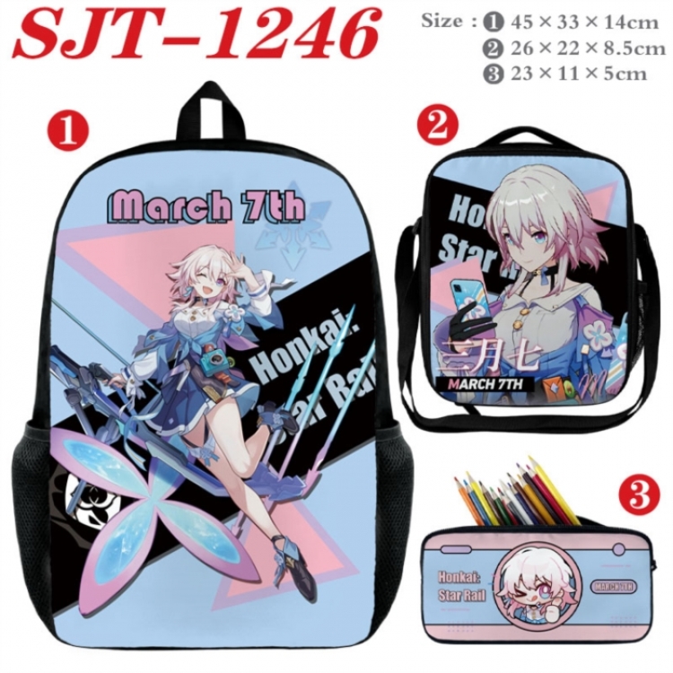 Honkai: Star Rail Anime nylon canvas backpack pencil case crossbody bag three piece set 45x33x14cm
