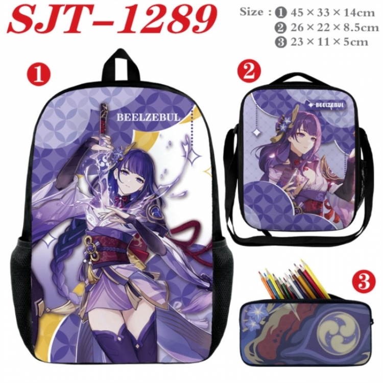Genshin Impact Anime nylon canvas backpack pencil case crossbody bag three piece set 45x33x14cm