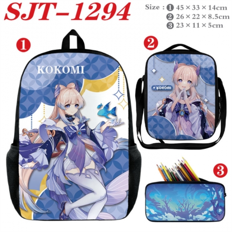 Genshin Impact Anime nylon canvas backpack pencil case crossbody bag three piece set 45x33x14cm