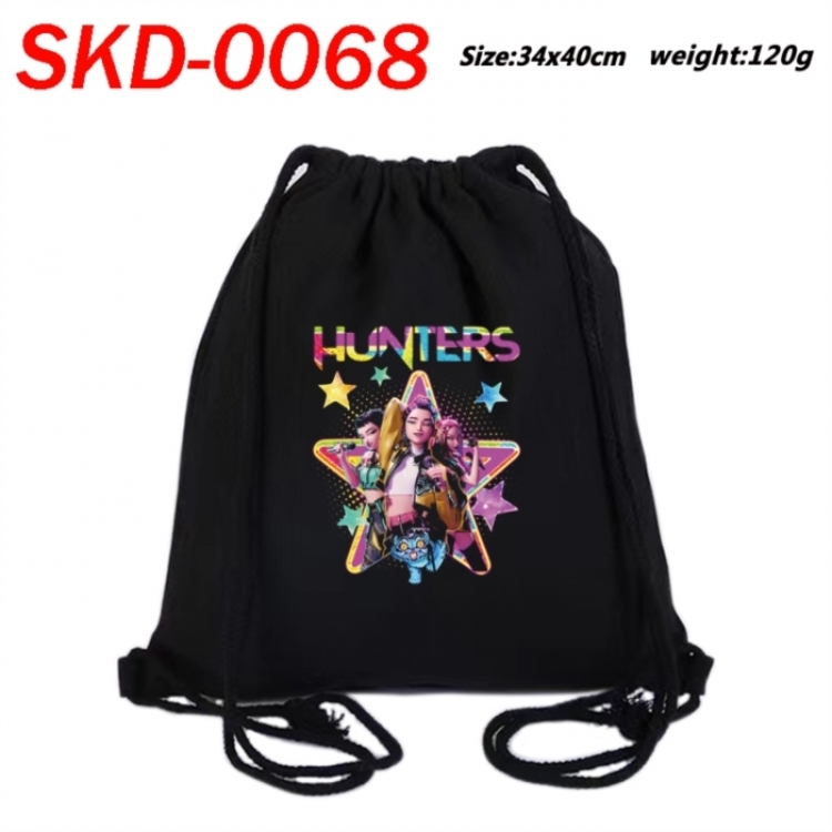 K-Pop Demon Hunters Anime themed Canvas Drawstring Backpack Tote Bag 34x40cm