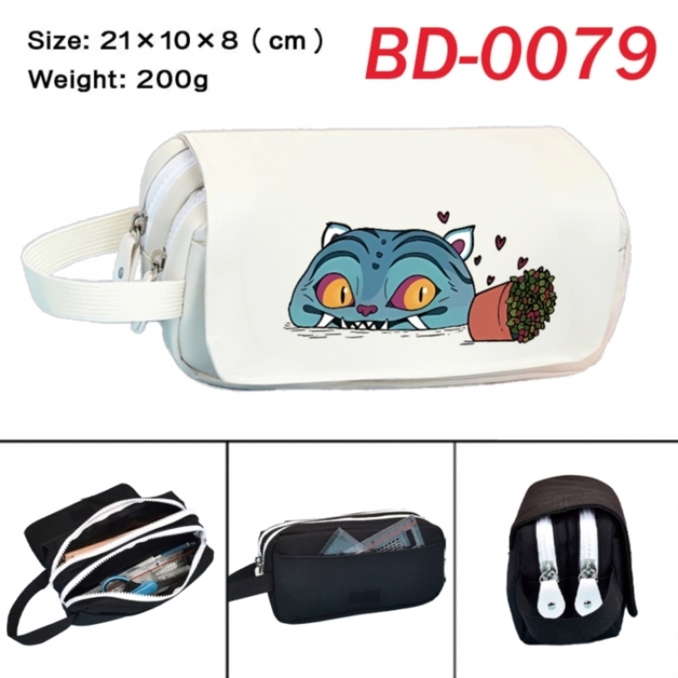 K-Pop Demon Hunters Anime peripheral handheld large capacity double-layer Oxford cloth pencil case 21X10X8cm