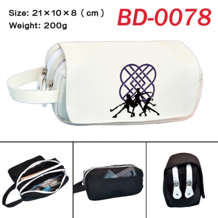 K-Pop Demon Hunters Anime peripheral handheld large capacity double-layer Oxford cloth pencil case 21X10X8cm