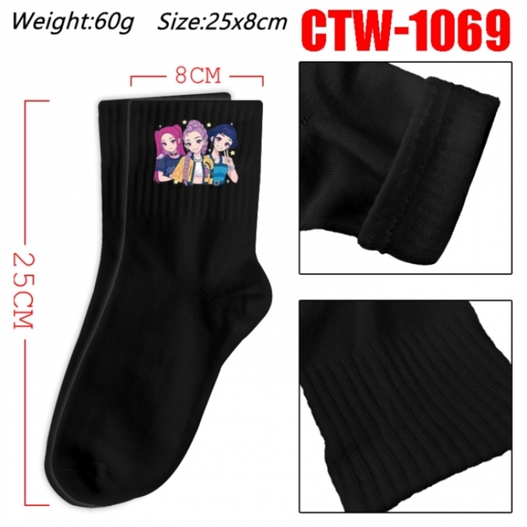 K-Pop Demon Hunters Anime Print Long Crew Cotton Socks 25x8cm